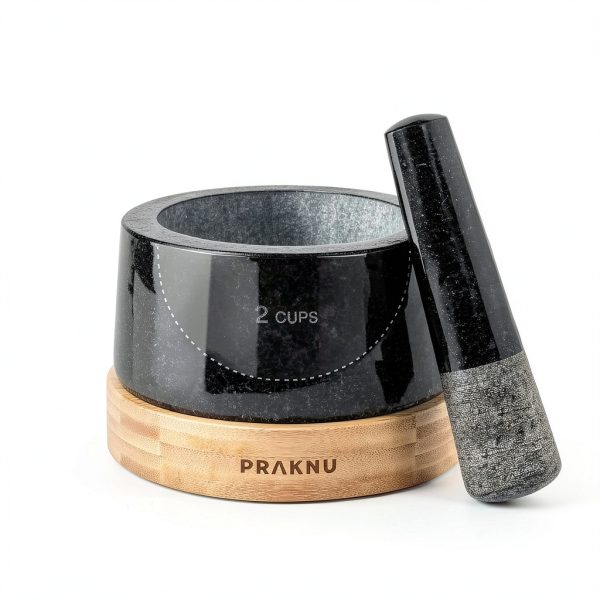 Mortar and Pestle Set Large 2 Cup - Heavy-Duty Stone Grinder for Spices & Herbs - Durable Granite Molcajete - Guacamole Bowl with Non-Slip Wooden Base - Effortless Grinding & Easy to Clean-3