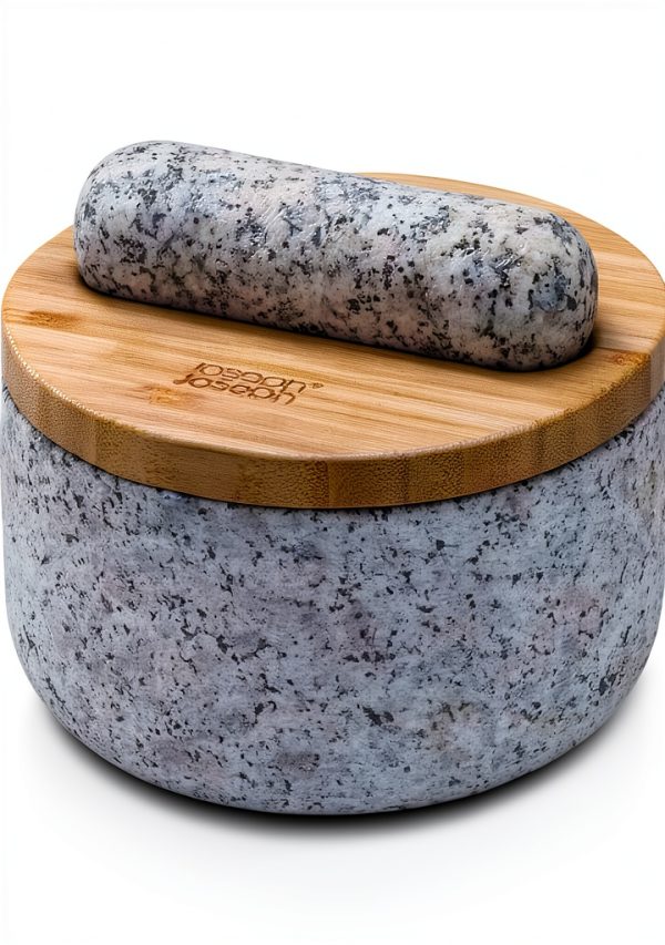 Pestle & Mortar Set by Joseph Joseph Gray Granite with Bamboo Lid-0