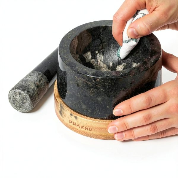 Mortar and Pestle Set Large 2 Cup - Heavy-Duty Stone Grinder for Spices & Herbs - Durable Granite Molcajete - Guacamole Bowl with Non-Slip Wooden Base - Effortless Grinding & Easy to Clean-6