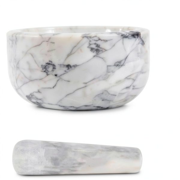 Aisiming Marble Mortar & Pestle Set Large White Gray with Silicone Pad-1