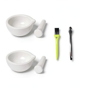 Ceramic Mortar and Pestle Set by Comebuywide 2.4in Bowls with Brush-0