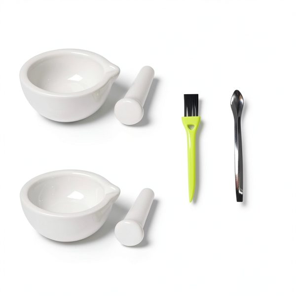 Ceramic Mortar and Pestle Set by Comebuywide 2.4in Bowls with Brush-0