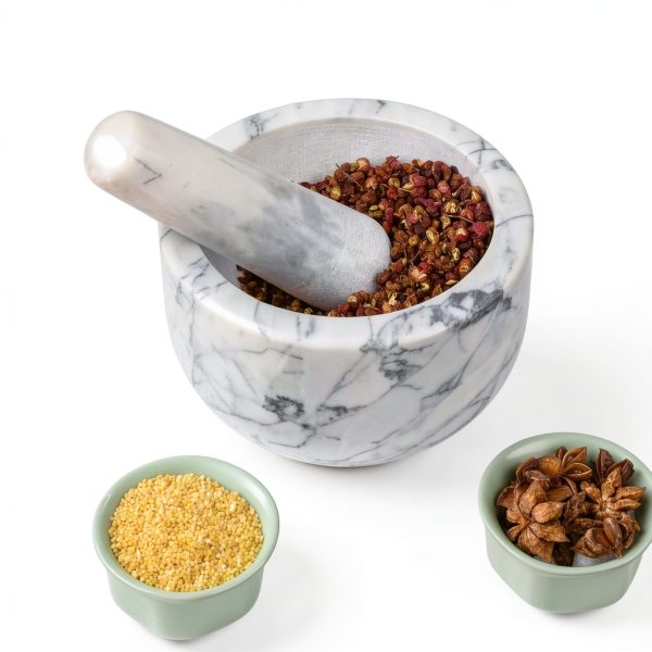 Aisiming Marble Mortar & Pestle Set Large White Gray with Silicone Pad-2