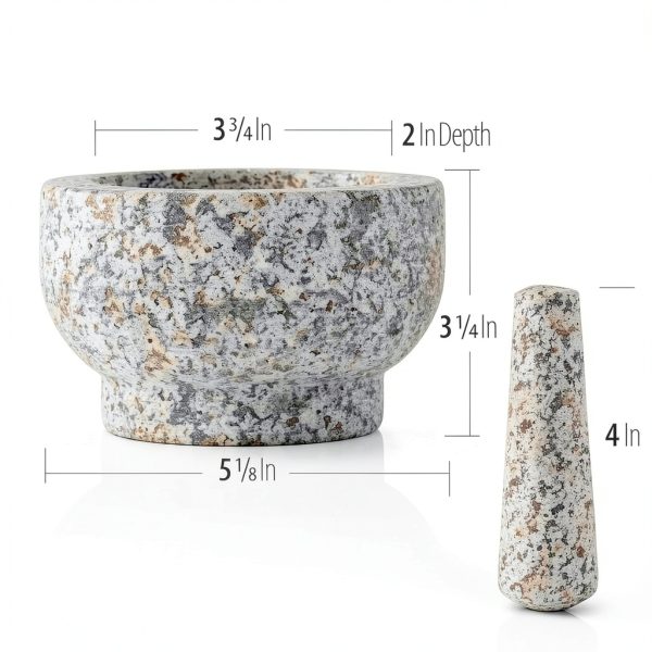 Mortar and Pestle Set Grey 5 Inch 1 Cup Capacity Heavy Granite Maxam-1