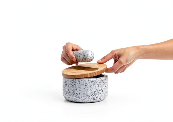 Pestle & Mortar Set by Joseph Joseph Gray Granite with Bamboo Lid-3
