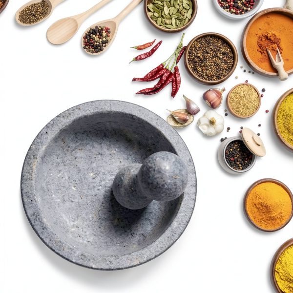 Luvan Large Mortar and Pestle Set,4 Cups Unpolished Granite Natural Stone Grinder Bowl for Molcajete Guacamole Bowl Crushing/Mexicano Guacamole,Spices Grinder,Herb Crusher,Salsa Pesto-8IN/Gray-6