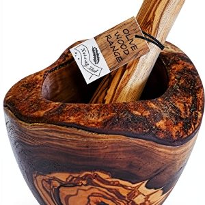 Naturally Med - Olive Wood Rustic Mortar and Pestle - 4.7 inch. for Grinding Spices, Salsa, Herbs etc. Durable, Hardwearing. Handcrafted Tunisian Olive Wood.-0