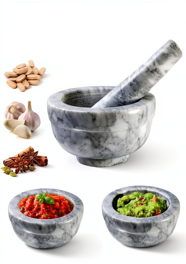 Mortar and Pestle Sagler Small Marble Gray 3.75x2in 2.5oz Capacity-3