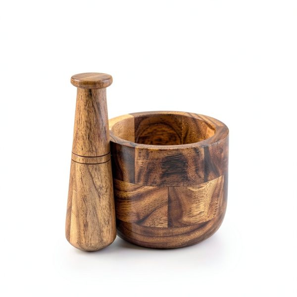 Samhita Handmade Acacia Wood Mortar and Pestle Perfect for Grinder for Herbs, Garlic, Walnut Spices & Kitchen Essentials Usage-1