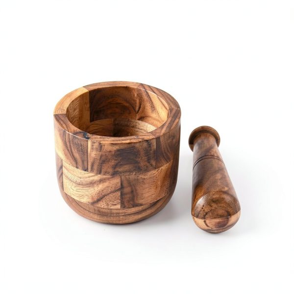 Samhita Handmade Acacia Wood Mortar and Pestle Perfect for Grinder for Herbs, Garlic, Walnut Spices & Kitchen Essentials Usage-5