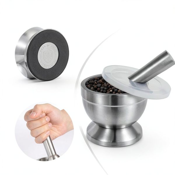 Stainless Steel Mortar and Pestle Set pwkauka 18/8 Non‑Slip Base-2