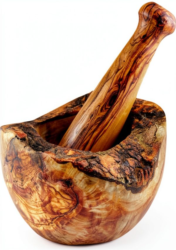 Naturally Med - Olive Wood Rustic Mortar and Pestle - 4.7 inch. for Grinding Spices, Salsa, Herbs etc. Durable, Hardwearing. Handcrafted Tunisian Olive Wood.-1