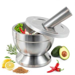 Stainless Steel Mortar and Pestle Set pwkauka 18/8 Non‑Slip Base-0