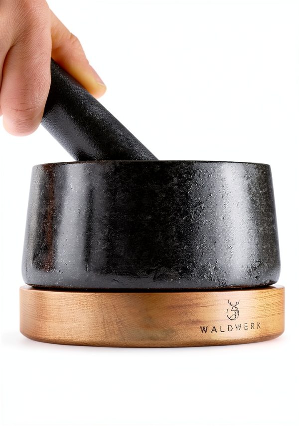 WALDWERK Mortar and Pestle - Mortar and Pestle Set with Anti-Scratch Oak Wood Base - Mortar with Extra Large Pestle Made of Natural Granite - Large Mortar and Pestle - Ideal for Guacamole-3