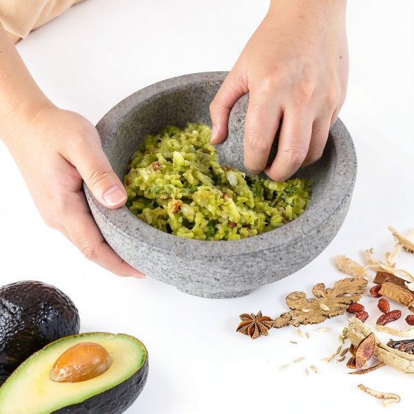 Luvan Large Mortar and Pestle Set,4 Cups Unpolished Granite Natural Stone Grinder Bowl for Molcajete Guacamole Bowl Crushing/Mexicano Guacamole,Spices Grinder,Herb Crusher,Salsa Pesto-8IN/Gray-5