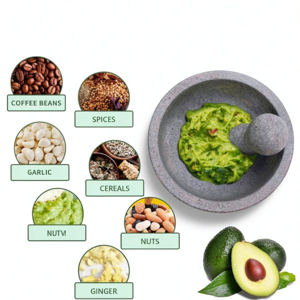Luvan Large Mortar and Pestle Set,4 Cups Unpolished Granite Natural Stone Grinder Bowl for Molcajete Guacamole Bowl Crushing/Mexicano Guacamole,Spices Grinder,Herb Crusher,Salsa Pesto-8IN/Gray-4