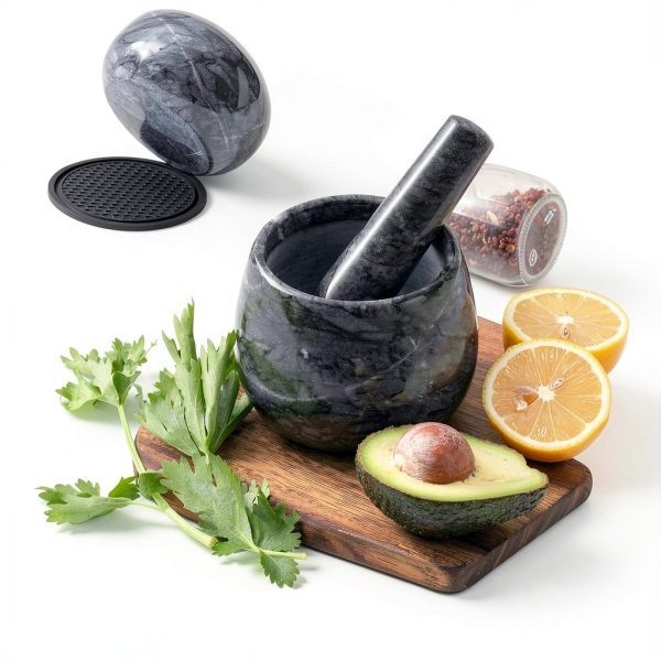 Heavy Duty Mortar and Pestle Marble Set by FasolaHome 1.5 Cup-4