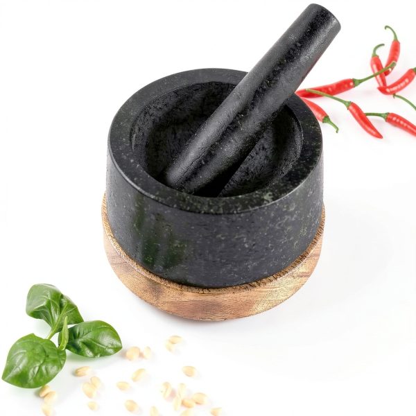 WALDWERK Mortar and Pestle - Mortar and Pestle Set with Anti-Scratch Oak Wood Base - Mortar with Extra Large Pestle Made of Natural Granite - Large Mortar and Pestle - Ideal for Guacamole-4