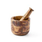 Samhita Handmade Acacia Wood Mortar and Pestle Perfect for Grinder for Herbs, Garlic, Walnut Spices & Kitchen Essentials Usage-0