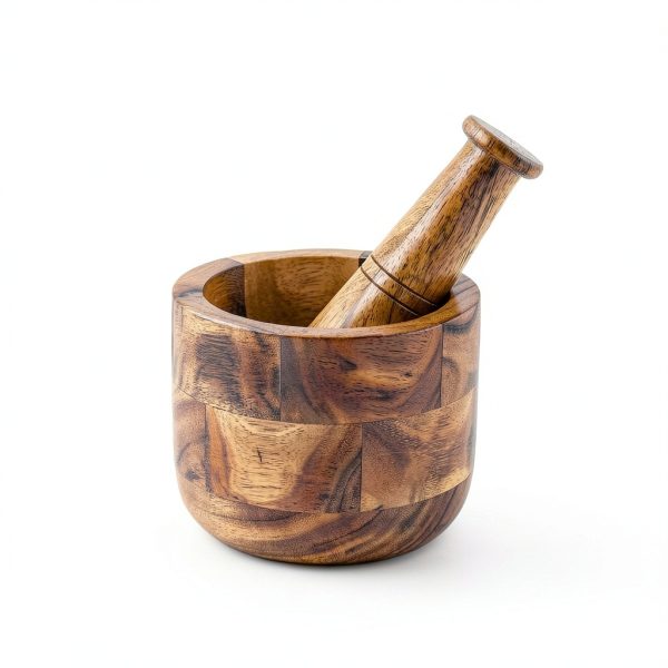 Samhita Handmade Acacia Wood Mortar and Pestle Perfect for Grinder for Herbs, Garlic, Walnut Spices & Kitchen Essentials Usage-0
