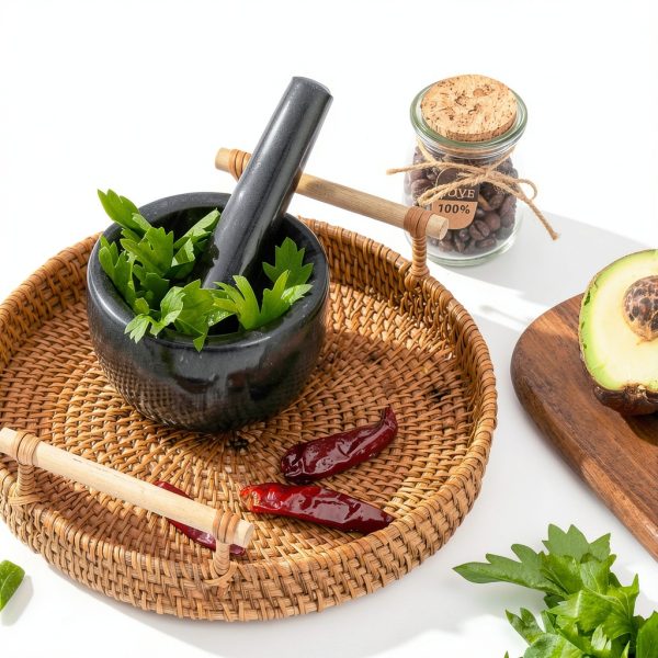 Marble Mortar and Pestle by FasolaHome 7oz Natural Stone Grinder-6