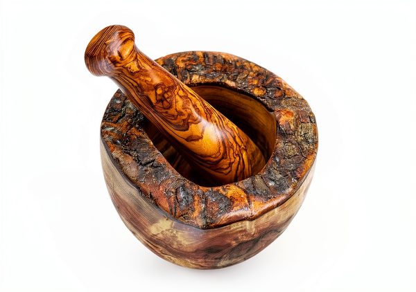Naturally Med - Olive Wood Rustic Mortar and Pestle - 4.7 inch. for Grinding Spices, Salsa, Herbs etc. Durable, Hardwearing. Handcrafted Tunisian Olive Wood.-2