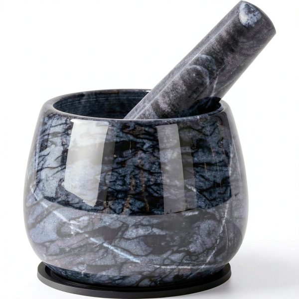 Heavy Duty Mortar and Pestle Marble Set by FasolaHome 1.5 Cup-0