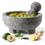Luvan Large Mortar and Pestle Set,4 Cups Unpolished Granite Natural Stone Grinder Bowl for Molcajete Guacamole Bowl Crushing/Mexicano Guacamole,Spices Grinder,Herb Crusher,Salsa Pesto-8IN/Gray-0
