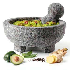 Luvan Large Mortar and Pestle Set,4 Cups Unpolished Granite Natural Stone Grinder Bowl for Molcajete Guacamole Bowl Crushing/Mexicano Guacamole,Spices Grinder,Herb Crusher,Salsa Pesto-8IN/Gray-0